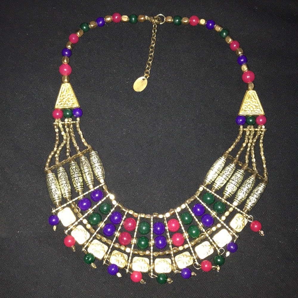 Metal and bead statement necklace.